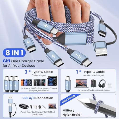 USB C Splitter Multi Charging Cable, USB A/C to USB C Cable[2Pack 5Ft], 4 in 2 Multi Charger Cord, with 4 Type-C Connectors, Travel Holiday Essentials Phone Charger Cord for Cell Phones and More - Thumbnail 4