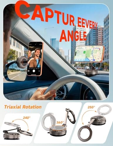 visnfa Pure Zinc Alloy Vacuum Magnetic Phone Holders for Your Car [105+LBS Suction & 3800gf Magnetic] 360° Adjustable Magsafe Car Phone Holder Mount for iPhone 17 16 15 14 13 12 Series & Android - Thumbnail 6