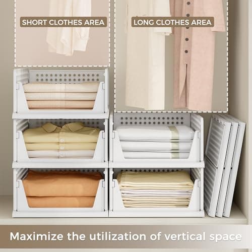 Pinkpum 8 Pack Closet Organizers and Storage Plastic Stackable Storage Bins, Foldable Drawer Shelf Storage Container for Wardrobe Kitchen Bathroom Dorm White - Thumbnail 4