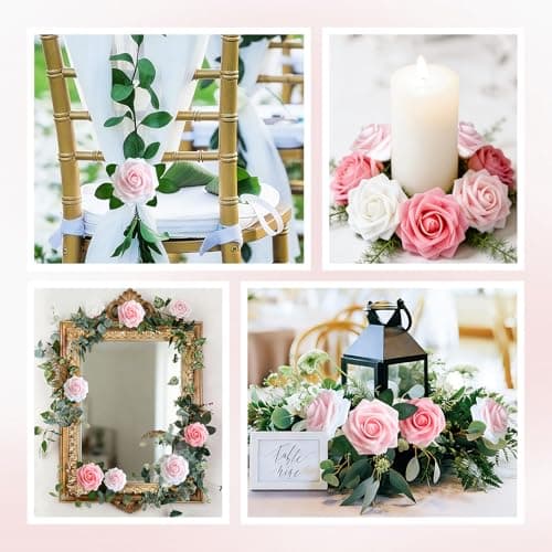 Bnoiiok Artificial Flowers 25pcs Real Looking Blush Shades Foam Fake Roses with Stems for DIY Wedding Bouquets Bridal Shower Pink Centerpieces Floral Arrangements Party Tables Home Decorations - Thumbnail 6