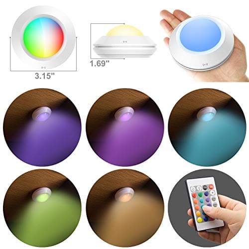 HONWELL Push Lights, LED Puck Lights with Remote, Battery Operated Under Cabinet Lighting,Cordless RGB Color Changing Touch Fairy Light with Dimmer, Stick on Light for Closet Classroom Shelf - Thumbnail 3