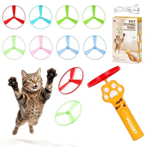 VOXGET Interactive Cat Flying Disc Launcher Toy, Rechargeable Disc Launcher with 8 Flying Discs, Enrichment Fetch Toys for Indoor Bored Kitten Adult Cats Hunting, Chase Toy for Dog Active Play(Yellow) - Image 1