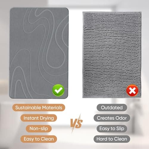 Jiloma Stone Bath Mat Diatomite Stone Mats for Bathroom Non-Slip Diatomaceous Earth Shower Mat Super Absorbent Bathroom Floor Mat Natural Easy to Clean(24 * 16 Grey) - Thumbnail 5