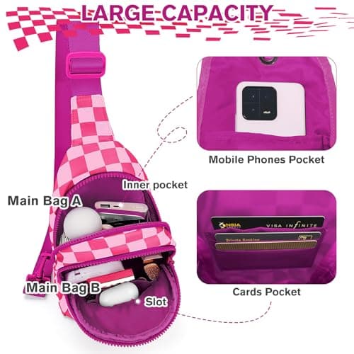Checkered Women's Sling Bag - Stylish Small Backpack Crossbody Chest Bag & Fanny Pack Purse - Thumbnail 4