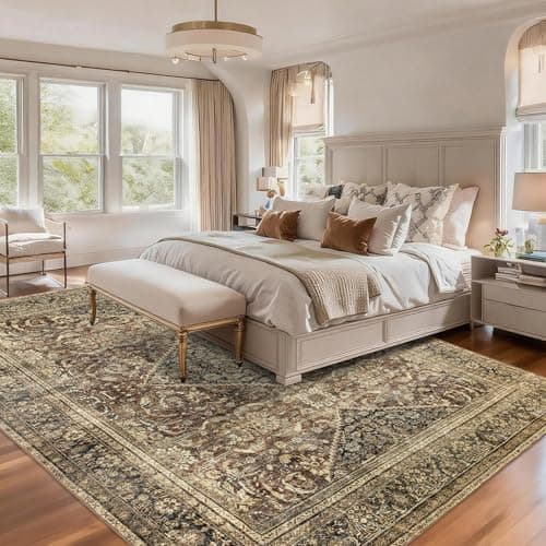 Ruicharm Washable 8x10 Area Rug: Vintage Brown Rugs for Living Room Bedroom Dining Room Office Indoor - Soft Non-Slip Large Carpet Home Decor - Oriental Dark Brown - Thumbnail 3