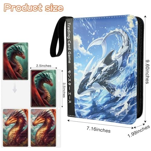TanoShiimii Trading Card Binder, 400 Pocket Card Album, 3-Ring Refillable Binder with Zipper, Water-Resistant PU Leather for TCG Collectors, Kids and Friends Glacial Leviathan - Thumbnail 2
