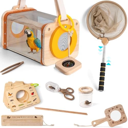 Bug Catcher for Kids, 10PCS Bug Catching Kit with Insect Cage, Butterfly Net, Magnifying Glass, Compass, Tweezers, ID Cards, Outdoor Explorer Science Kits Toys for Kids Boys and Girls Ages 3-12