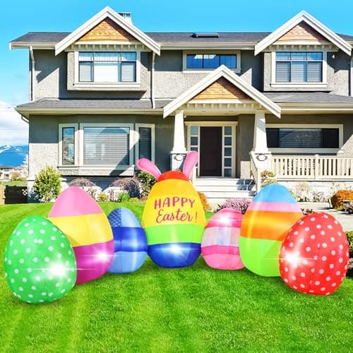 GIFTFIND Vibrant Easter Eggs Inflatables 10FT Long, Seven Eggs Inflatable Outdoor Decorations Built in LED Lights, Fun Lighted Eggs Easter Blow Ups for Yard Patio Garden Lawn Decor - Thumbnail 2