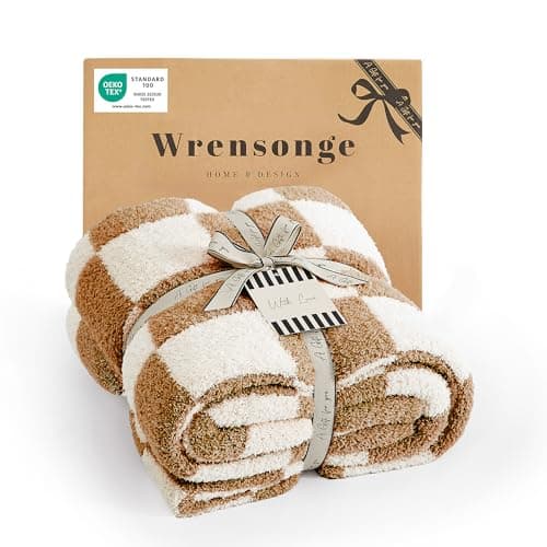 WRENSONGE Fall Checkered Throw Blanket, Burnt Orange Soft Cozy Fluffy Warm Hand Made Throw Blankets for Couch, Sofa, Chair, Bed, Camping, Picnic, Travel Lightweight Bed Blanket - 50"*60" - Image 1