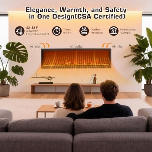 Kukoofyer 40" Electric Fireplace, Ultra-Narrow Bezel Recessed & Wall Mounted Fireplace Heater, Adjustable Color Flame, Linear Fireplace, Timer, Touch Screen, Remote Control, Log & Crystal, 750/1500W - Thumbnail 4