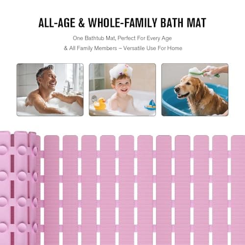 MBOSS Bath Tub Shower Mat Non Slip Bathtub Mats for Bathroom Shower Floor Mat Bath Mats for Shower Tub Anti Slip Shower Mat with Drain Hole and Large Suction Cups (Pink, 27.5 X 15.7 Inch) - Thumbnail 5