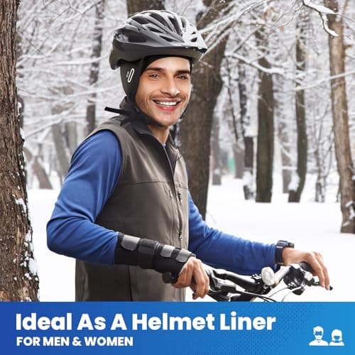 Bodvera Skull Cap Helmet Liner with Eyeglasses Holes,Ear Warm Cycling Cap,Thermal Head Cap for Men & Women in Winter. Black - Thumbnail 5