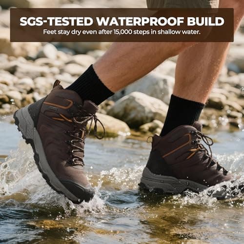 NORTIV 8 Men's Waterproof PRO Hiking Boots Outdoor Lightweight Non-Slip Arch Support Trekking Camping Ankle Boots Armadillo 3.0,Size 13,Brown,NMUMHB2508 - Thumbnail 4