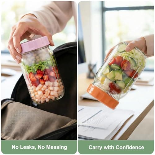 Salad Jars with Lids Meal Prep Containers Glass - 32oz Leakproof Mason Jars Salad Containers with Dressing Cup for Lunch Bentgo, Full Meal Salads Lunch Containers with Spoon Forks for Adults - Thumbnail 5