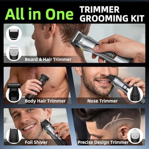 Beard Trimmer for Men, 15 Pieces Mens Grooming Kit, 5 in 1 Stainless Steel Blade Cordless Hair Clippers, 150-Min Long Runtime, IPX7 Waterproof, 3 Speeds Body Hair Trimmer for Nose, Ear, Face, Chest - Thumbnail 2