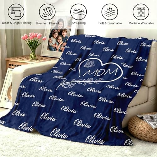 KUKULIKI Mothers Day Personalized Gifts for Mom, Custom Blanket with Name and Birth Month Flowers, Personalized Blankets for Adults, Customized Throw Blanket Birthday Gifts for Women - Thumbnail 3