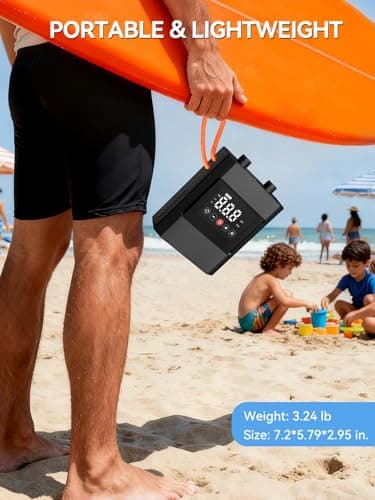 AIRSURE 20PSI High Pressure Electric Paddle Board Pump, Rechargeable Battery-Powered, Electric SUP Air Pump with 12V DC Car Connector, Intelligent Dual Stage for Inflatable Paddle Board, Kayak, Boats - Thumbnail 3