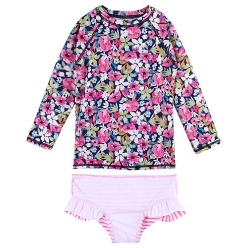 XFGIRLS Girls Rash Guard Set Long Sleeve Two Piece Swimsuit with UPF 50+ Sun Protection for Girls 5T 6T - Thumbnail 2