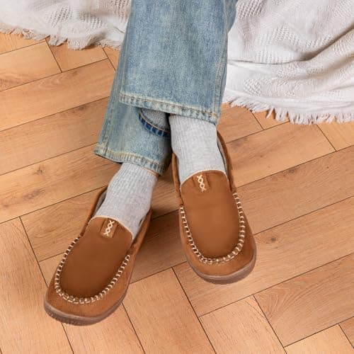 BOVTY House Slippers for Men Moccasins - Memory Foam&Warm Plush Indoor Outdoor Slip-on Loafers Beige - Thumbnail 3