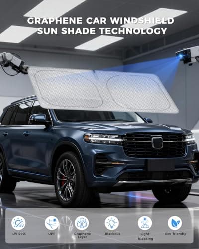 helloleiboo Graphene Car Windshield Sun Shade Car Sun Shade for Windshield with Heat Absorption Coating Foldable Design with UV Protection to Keep Your Car Interior Cooler Silver (Medium-59 × 30 in) - Thumbnail 3