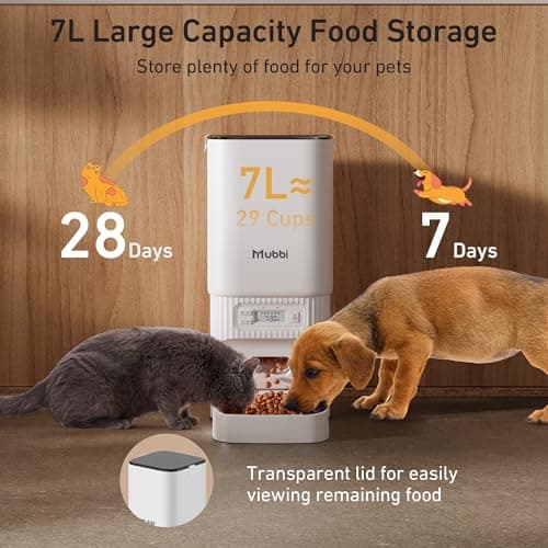 Automatic Cat Feeder - 7L/29 Cups Cat Food Dispenser with Desiccant Bag, 1–6 Meals, Ideal for 2–15mm Dry Food, Auto Pet Feeder with Dual Power Supply, Automatic Dog Feeder for Small Medium Breed - Thumbnail 2