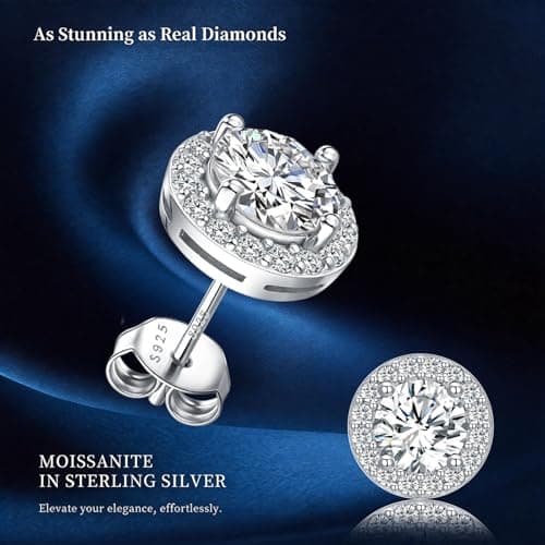 Lyniuoy Moissanite Studss For Women Men Sparkle Cubic Zirconia 18K White Gold Plated 925 Sterling Silver Hypoallergenic Flat Back Stud Gifts For Women Wife Girlfriend 11.0mm 5.0ct X2 - Thumbnail 5
