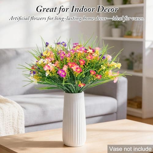 Trepcrow UV Resistant Artificial Flower Outdoor, Faux Wildflowers for Spring Summer Decor, Weatherproof Silk Fake Flowers Outside for Planter Bed/Window Box/Porch/Yard/Patio/Vase (18 Bundles) - Thumbnail 5