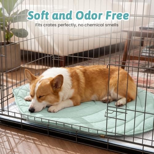 COZY KISS Cooling Mat/Pad/Blanket for Dogs & Cats Indoor — Fabric, Non-Gel, Non-Electric, Q-Max > 0.4 Leaf Shaped Pet Pad, Waterproof Summer Sleep Mat, 27x23 inch, Green - Thumbnail 4