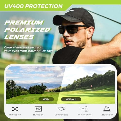 SUNGAIT Square Polarized Sunglasses Men Lightweight Sports Shades Rectangle Wraparound Style for Fishing Golf Running (Black/Grey) - Thumbnail 3