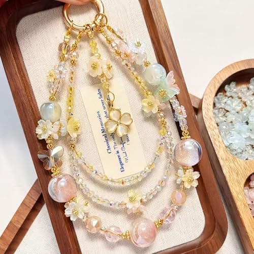 TIANTAIYUE Beaded Phone Charm Strap for Women, Aesthetic Crystal Glass & Pearl Wrist Lanyards, Universal Anti-Lost Detachable Cell Phone Chain for Smartphone Case, Camera, Keys, Gift for Her - Thumbnail 6