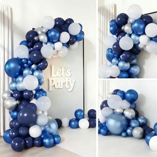 Blue White Silver Balloon Garland Arch Kit, 143 Pieces Navy Light Metallic Blue Silver White Balloons for Wedding Bridal Shower Graduation Birthday Party Decorations - Thumbnail 5