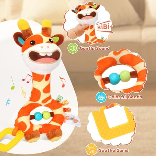 Baby Toy 0-12 Months - BPA-Free Soft Plush Sensory Toy with Gentle Squeaker, Safe Hand Grip & Teething Relief, Portable Newborn Toy for Diaper Bag, Baby Shower Gift (Orange Giraffe) - Thumbnail 3