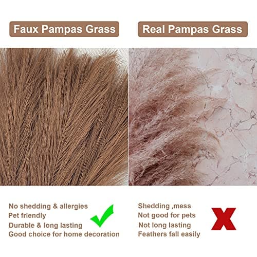 Faux Pampas Grass Small, 17" Dark Brown Artificial Pampas Grass Fluffy 3 Pcs pompous Grass Flower Arrangement and Vase Filler for Boho Home Wedding Decoration - Thumbnail 4