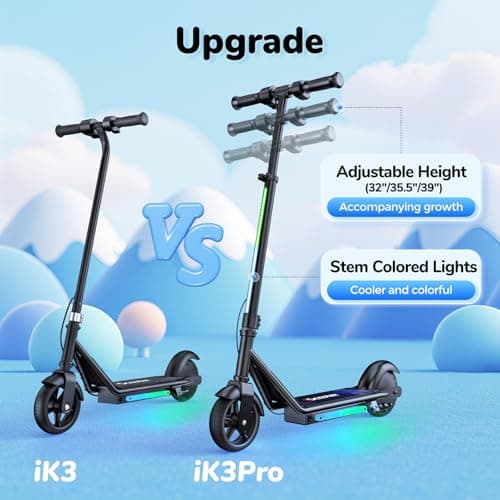 iScooter IK3/IK3Pro Electric Scooter for Kids Aged 6-12,10MPH Top Speed, 3 Heights (IK3Pro), Magnetic Charging,Colorful Lights,LED Display,150W (IK3Pro-3/6/10MPH & 3 Heights, Blue) - Thumbnail 2
