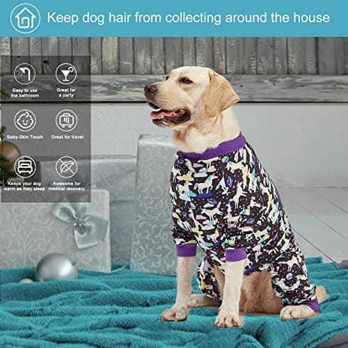 LovinPet Large Breed Dog Clothes, Wound Care/Post Surgery Recovery Shirt for Large Dogs, Unicorns in Space Black Print, UV Protection, Pet Anxiety Relief, Stop Shedding for Dogs, Pet PJ's, 2XL - Thumbnail 6