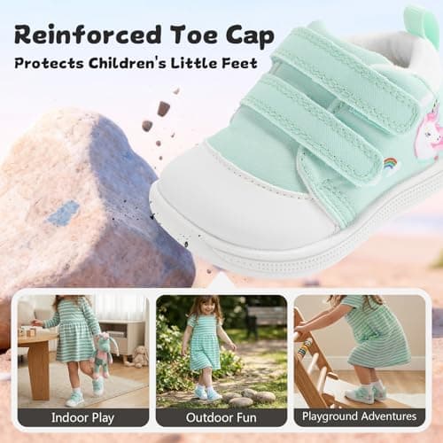 noorkiz Toddler Shoes Girls Wide Toe Box Baby Barefoot Shoe Mid-Top Baby First Walker Sneakers with Hook-and-Loop Zero Drop Non Slip Lightweight Easy On Off Outdoor Green 5 Toddler - Thumbnail 6