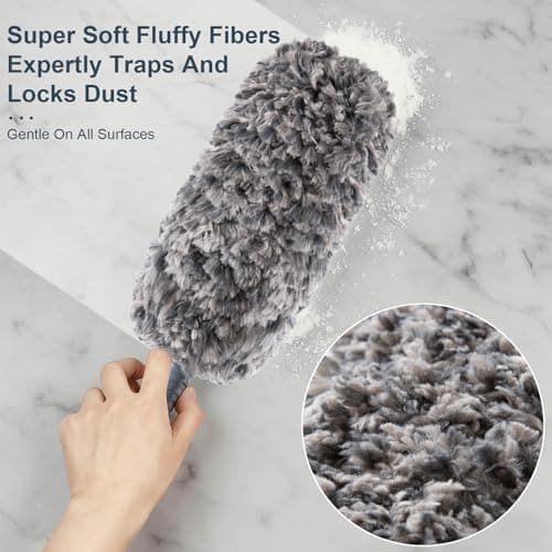 Lint Free 16.8'' Hand Duster,Microfiber Duster with Reusable and Washable Dusting Head for Household Cleaning,Furniture,Car (Black&Grey) - Thumbnail 2