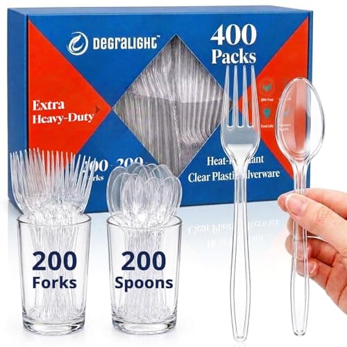 [400 Count] Plastic Silverware Set, Extra Heavy Duty Plastic Forks and Spoons, Heat Resistant & BPA-Free Disposable Utensils Cutlery Set for Party
