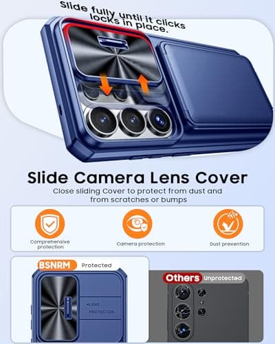 BSNRM for Samsung Galaxy S26 Ultra Case Wallet with RFID Blocking, Card Holder, Slide Camera Lens Cover, Silicone Edge Raised, Rugged Heavy Duty Phone Cover Case for S26 Ultra, 2026, Sapphire Blue - Thumbnail 5