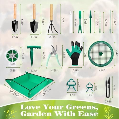 Gardening Tool Set, 18PCS Bonsai Tool Set for Succulents, Herbs & Indoor Plants, Mini Garden Tools with Repotting Mat, Gloves, Pruner, Plant Ties & Labels, Garden Starter Kit for Beginners - Thumbnail 6
