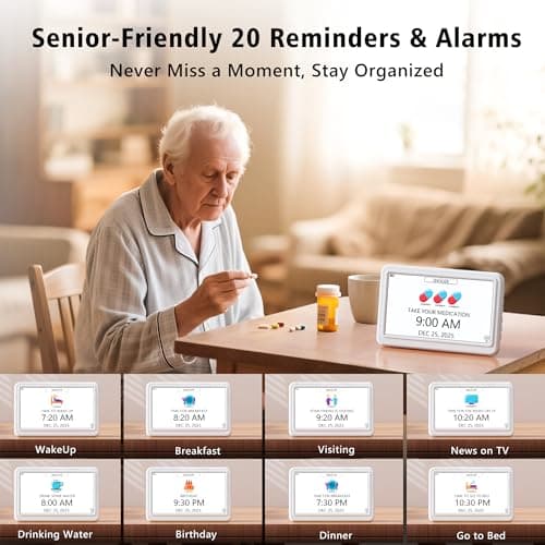 Rechargeable Digital Clock with Day and Date for Elderly, 7" Large Digital Calendar Clock for Seniors, 20 Alarms & Medication Reminders, Auto DST/Dimmer, 12 Themes, Best Gifts for People with Dementia - Thumbnail 4