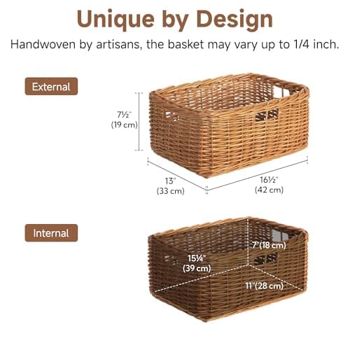 StorageWorks Pantry Baskets, Willow Storage Baskets for Organizing, Shelves, Pantry Organizers and Storage, Light Brown, 16 ½"L x 13"W x 7 ½"H - Thumbnail 2