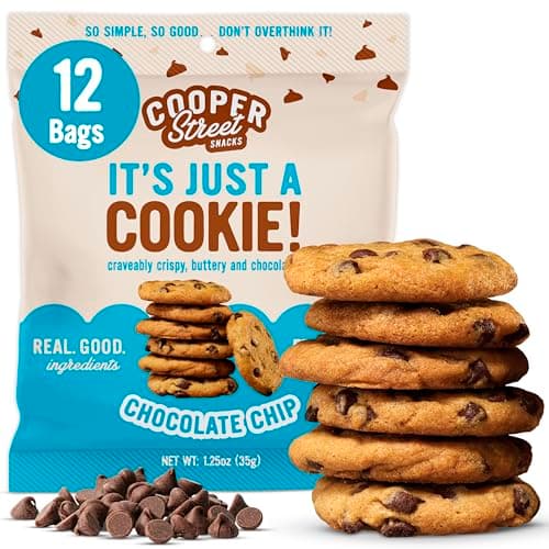 Cooper Street Snacks It's Just a Cookie - Thin & Crispy Butter Cookies, Nut, Soy & Seed Oil Free, School Safe For Kids Or Lunchbox For Adults - Chocolate Chip - 12 Pack (1.25oz) - Image 1