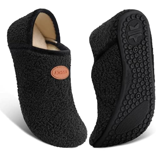 ATHMILE House Slippers for Women Men Microfiber Barefoot Shoes Slip On Slipper Socks Indoor Non Slip Foldable Lightweight for Travel Yoga Home Dark Black - Image 1
