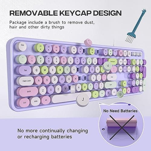 Dilter Wired Keyboard, 104 Keys Full-Sized Typewriter Keyboards, USB Office Keyboard with Number Pad, Caps Indicators, Foldable Stands for Windows, PC, Laptop, Desktop (Purple Colorful) - Thumbnail 2