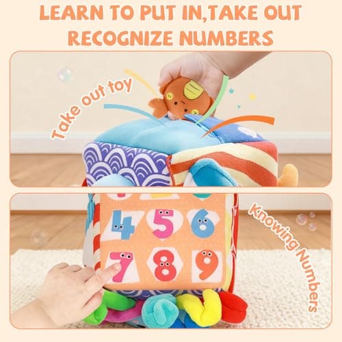 SAIMAND Baby Toys 6-12 Months–Mystery Soft Box with 5 Plush Marine Animals,Rattle,Crinkle Paper & Mirror–Montessori Sensory Toys for 6 Month Old Babies 1-3 Year Old Boy Girl Birthday - Thumbnail 6
