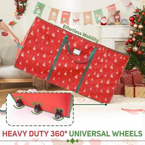 ELONG HOME Christmas Tree Storage Bag for 9ft Tree, Deluxe Rolling Moving Bags with Wheels and Heavy-Duty Zippers，Padded Design with Secure Fastening Straps - Thumbnail 5