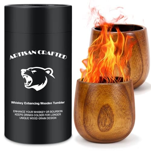 seeykey Charred Wooden Bourbon Drinking Glasses 2 Pack, Wooden Whiskey Glass 10 Oz Old Fashion, Perfect Presents for Men, Dad, Boy Friend, Husband, Brother or Whiskey Lovers - Image 1