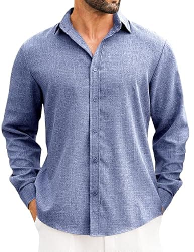 LETSEE Men's Linen Blend Button Down Shirt – Lightweight Long Sleeve Casual Shirt for Beach, Vacation & Wedding - Image 1