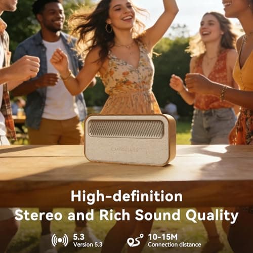 KUANGXIANG Bluetooth Speaker 45W(Peak) Wireless Portable Speaker with Bass, TWS Pairing, AUX, TF Card, Voice Assistant, Loud Wireless Wood Speakers, Retro Speaker for Home Party, Outdoor Camping - Thumbnail 3
